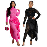 SC Lace Jumpsuit And Tie Up Half Body Skirt Two Piece Set CYA-901124