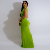 SC Deep V Neck Short Sleeve Maxi Dress MUE-8060