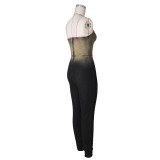 SC Wrap Chest Skinny Gradient Color Denim Jumpsuit ZSD-0679