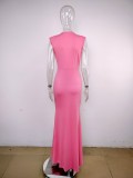 SC Deep V Neck Short Sleeve Maxi Dress MUE-8060