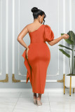 SC Solid Color Single Shoulder Bubble Sleeve Midi Dress GYLY-9903