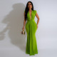 SC Deep V Neck Short Sleeve Maxi Dress MUE-8060