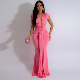 SC Deep V Neck Short Sleeve Maxi Dress MUE-8060