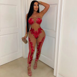 SC Sexy Off Shoulder See Through Sequin Jumpsuit CYA-901131