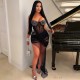 SC Solid Color Hot Rhinestone Mesh Irregular Mini Dress CYA-901098