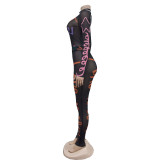 SC Sexy Print See Through Long Sleeve Jumpsuit BY-6885