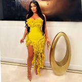 SC Sexy Solid Color Off Shoulder Ruffle Mini Dress AIL-262