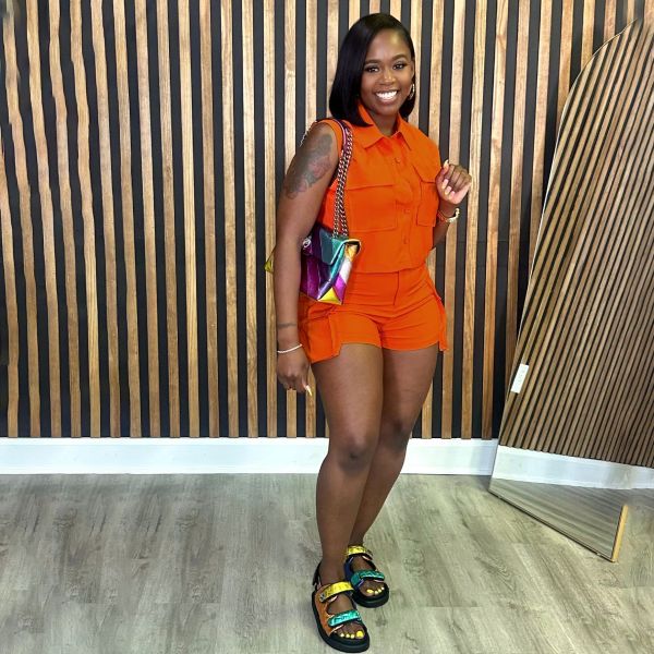 SC Solid Color Pockets Shorts Casual Two Piece Set SFY-421