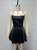 SC Solid Color Backless Sling Mini Dress GYSM-W0732