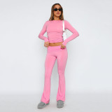 SC Solid Color Tops And Flare Pants 2 Piece Set GYSM-W0719