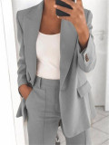SC Plus Size Lapel Cardigan Blazer And Pants 2 Piece Set GYSM-W0298