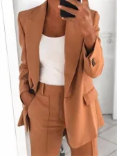SC Plus Size Lapel Cardigan Blazer And Pants 2 Piece Set GYSM-W0298