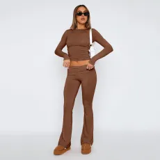 SC Solid Color Tops And Flare Pants 2 Piece Set GYSM-W0719