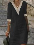 SC Plus Size Solid V Neck Half Sleeve Midi Dress GYSM-W0558
