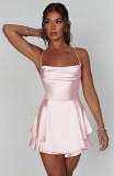 SC Solid Color Backless Sling Mini Dress GYSM-W0732