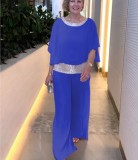 SC Solid Sequins Color Block Batshirt Wide Leg Pants Set GYSM-W0737