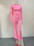 SC Solid Color Tops And Flare Pants 2 Piece Set GYSM-W0719
