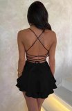 SC Solid Color Backless Sling Mini Dress GYSM-W0732