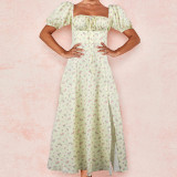 SC Casual Bubble Sleeve Sling Split Print Dress GYSM-W0274