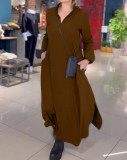 SC Solid Color V Neck Loose Long Dress GYSM-W0724