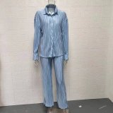 SC Solid Color Long Sleeve Split Shirt Pants Two Piece Set GYSM-W0513