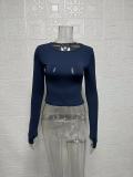 SC Solid Color Long Sleeve O Neck Tops GYSM-LZY014