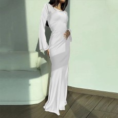SC Solid Color Flare Sleeve Slim Maxi Dress GYSM-W0744