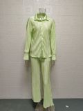 SC Solid Color Long Sleeve Split Shirt Pants Two Piece Set GYSM-W0513