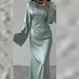 SC Solid Color Flare Sleeve Slim Maxi Dress GYSM-W0744