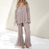SC Solid Color Long Sleeve Split Shirt Pants Two Piece Set GYSM-W0513