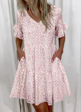 SC Plus Size Loose V-Neck Printed Ruffle Dress GYSM-W0291