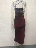 SC Backless Square Neck Solid Color Sling Midi Dress GYSM-W0504