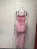 SC Backless Square Neck Solid Color Sling Midi Dress GYSM-W0504