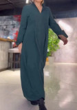 SC Solid Color V Neck Loose Long Dress GYSM-W0724