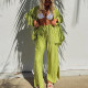 SC Solid Color Long Sleeve Split Shirt Pants Two Piece Set GYSM-W0513