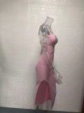 SC Backless Square Neck Solid Color Sling Midi Dress GYSM-W0504
