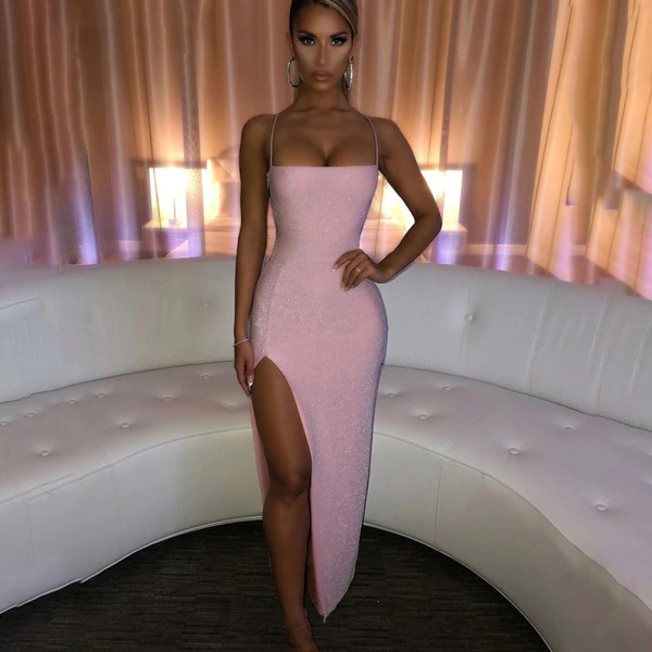 SC Backless Square Neck Solid Color Sling Midi Dress GYSM-W0504