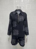 SC Print Long Sleeve Shirt Two Piece Shorts Set GYSM-W0553