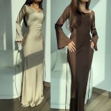 SC Solid Color Flare Sleeve Slim Maxi Dress GYSM-W0744