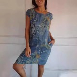 SC Plus Size Loose Short Sleeve Print Dress GYSM-W0746