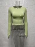 SC Solid Color Long Sleeve O Neck Tops GYSM-LZY014