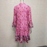 SC Plus Size V-neck Floral Patchwork Print Mini Dress GYSM-W0531