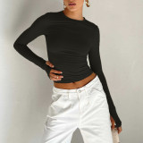 SC Solid Color Long Sleeve O Neck Tops GYSM-LZY014