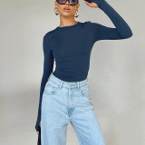 SC Solid Color Long Sleeve O Neck Tops GYSM-LZY014