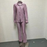 SC Solid Color Long Sleeve Split Shirt Pants Two Piece Set GYSM-W0513