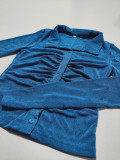 SC Pleated Lapel Single Breasted Long Sleeve Shirt GYSM-W0292