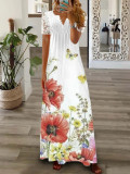 SC Plus Size Short Sleeve V Neck Print Long Dress GYSM-W0549