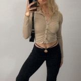SC Pleated Lapel Single Breasted Long Sleeve Shirt GYSM-W0292
