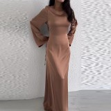 SC Solid Color Flare Sleeve Slim Maxi Dress GYSM-W0744