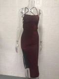 SC Backless Square Neck Solid Color Sling Midi Dress GYSM-W0504